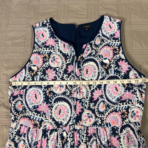 Talbots Maxi Dress Blue Pink Paisley Floral Sleeveless Empire Waist Splitneck 18 - Picture 10 of 14